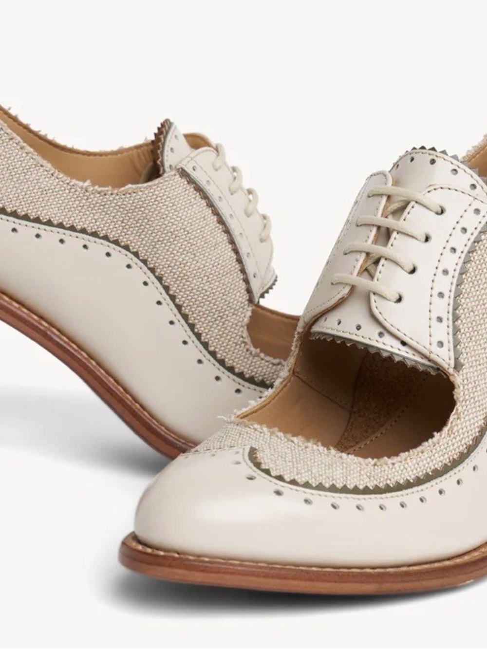 The Office of Angela Scott Mrs. Bianca Cream Brogue Lace-Up Heels